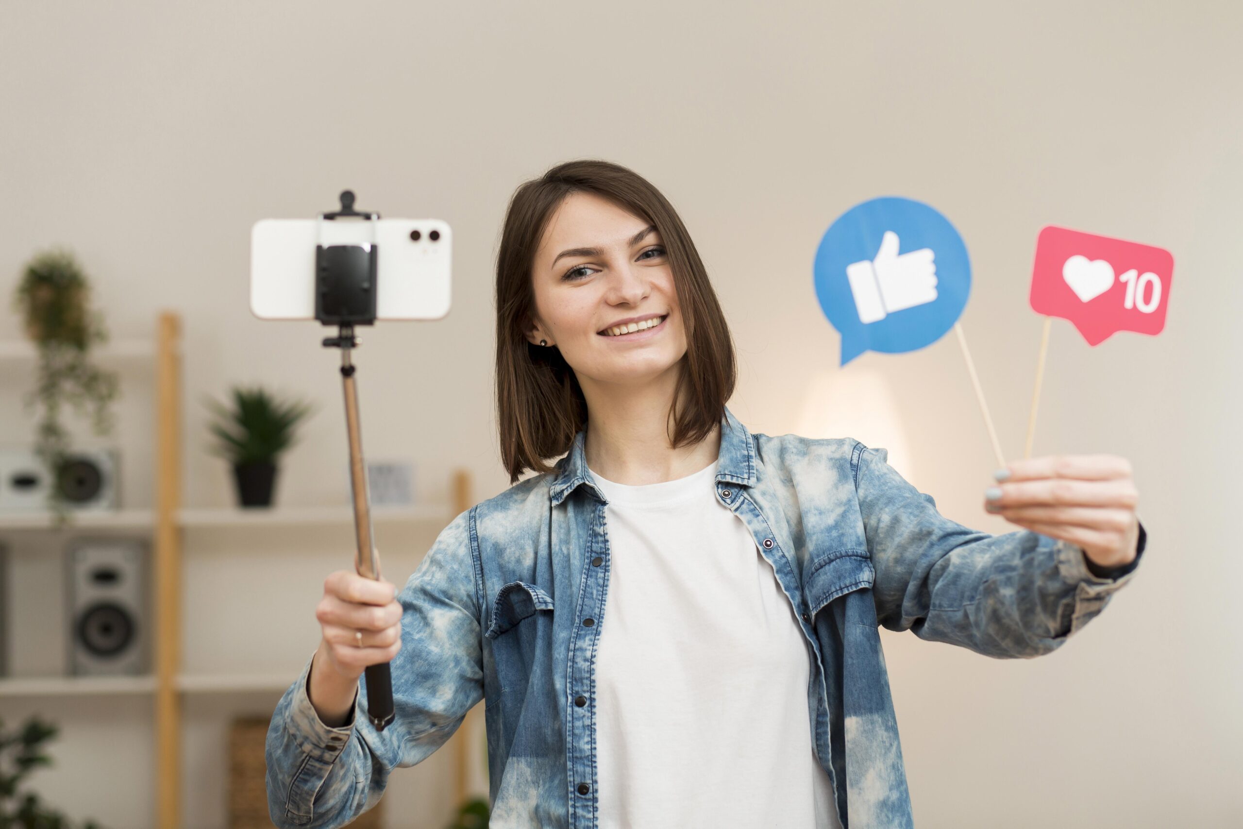 portrait-blogger-recording-herself-home